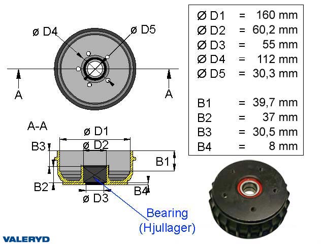 Bremsetrommel 160x35 5x112 Alko Euro compakt